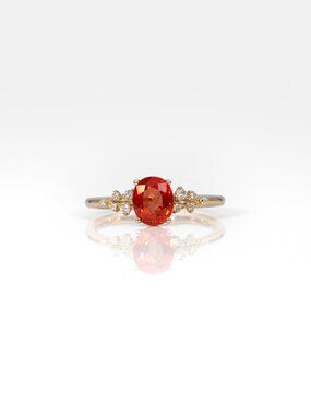 1.4Ct Padparadscha Sapphire Ring with Natural Diamond Accents in Solid 14K Gold